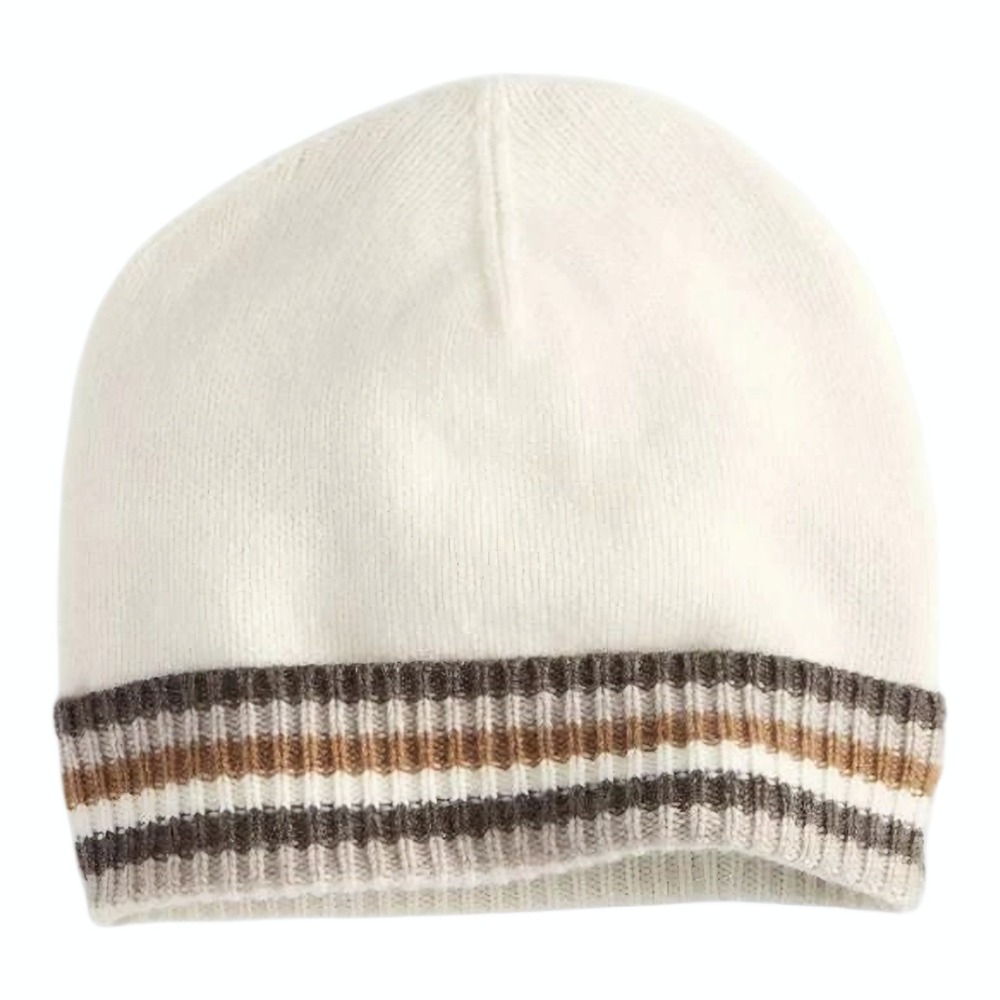 Charter Club 100%‎ Cashmere Stripe Cuffed Beanie Hat Warm Praline One Size